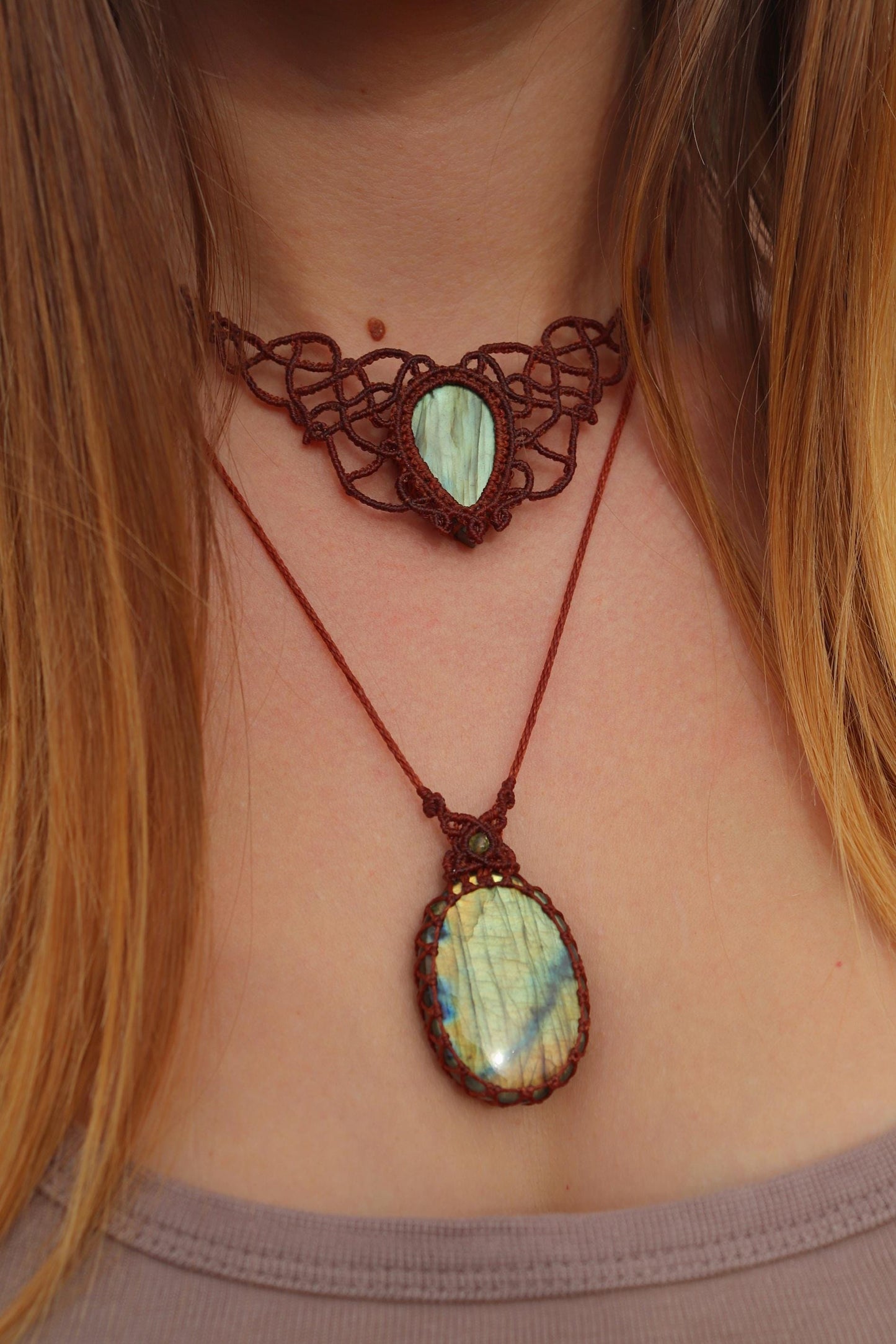 Grünes Feenmärchen-LABRADORIT Schmuck-SET, Collier & Anhänger