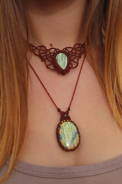 Grünes Feenmärchen-LABRADORIT Schmuck-SET, Collier & Anhänger