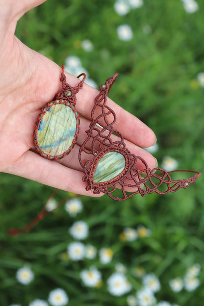Grünes Feenmärchen-LABRADORIT Schmuck-SET, Collier & Anhänger