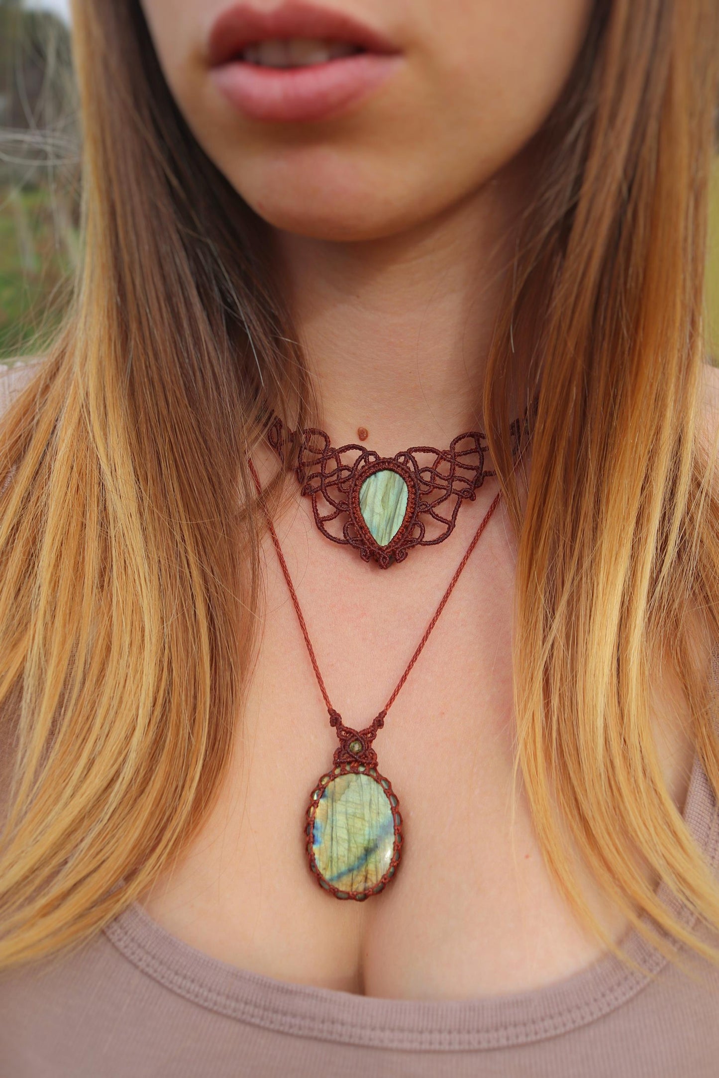 Grünes Feenmärchen-LABRADORIT Schmuck-SET, Collier & Anhänger