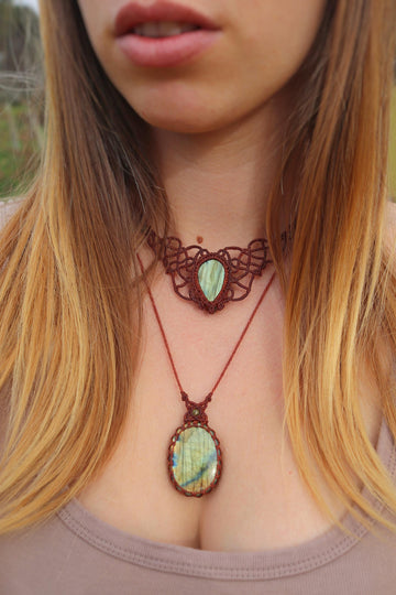 Grünes Feenmärchen-LABRADORIT Schmuck-SET, Collier & Anhänger