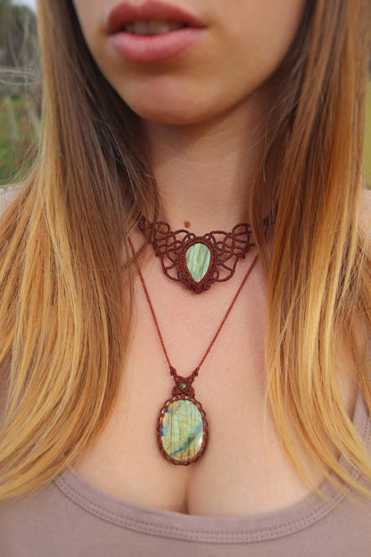 Grünes Feenmärchen-LABRADORIT Schmuck-SET, Collier & Anhänger