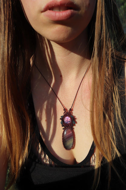 ASTRAL REALMS kosmische FLUORIT- und violette Spectrolith-Halskette