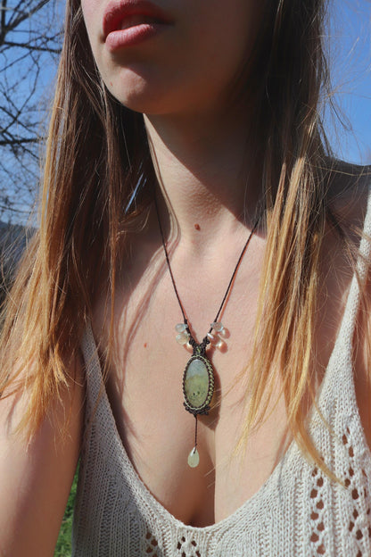 PREHNIT-Anhänger mit Aquamarin, grünem Amethyst und Peridot