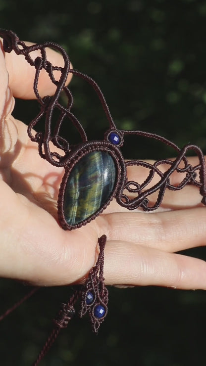 Blauer Tigerauge-Choker (Falkenauge) mit Lapislazuli-Perlen
