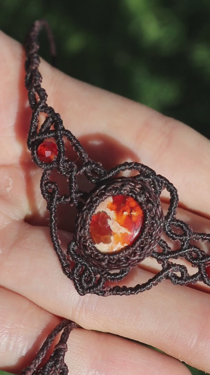 Feueropal-Choker (Rot) mit Cornalin-Perlen