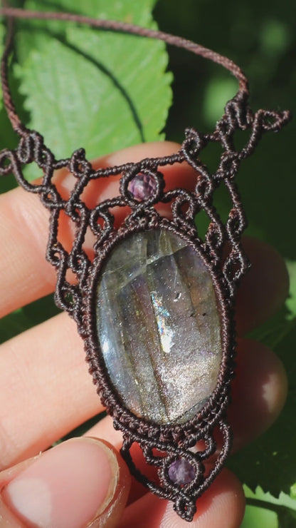Lila LABRADORIT-Anhänger mit Amethystperlen