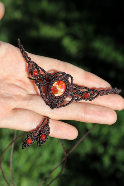 Feueropal-Choker (Rot) mit Cornalin-Perlen
