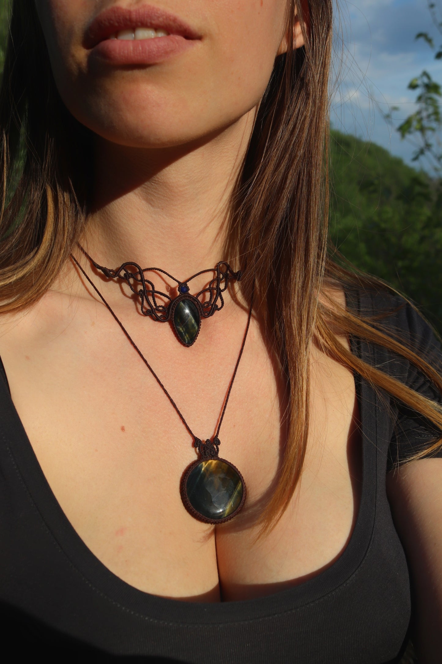 Blauer Tigerauge-Choker (Falkenauge) mit Lapislazuli-Perlen