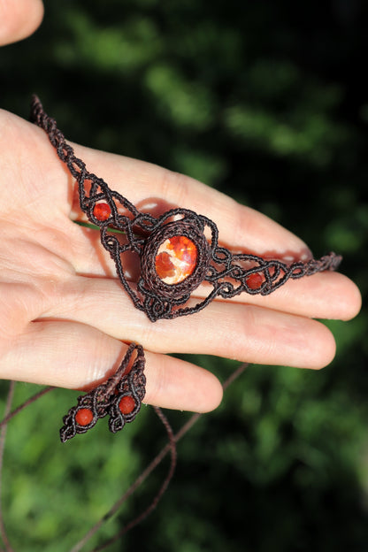 Feueropal-Choker (Rot) mit Cornalin-Perlen