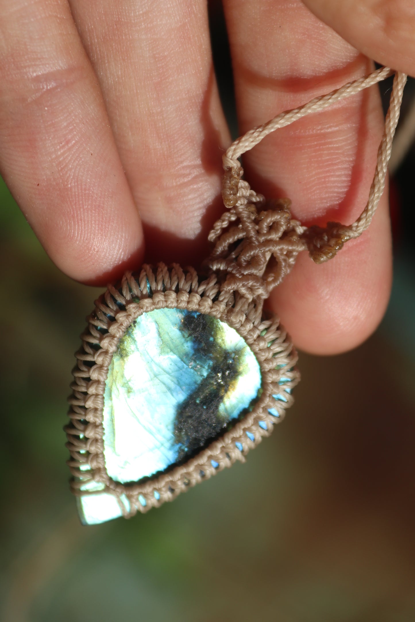 Clean sky blue Labradorite pendant with lapis lazuli beads