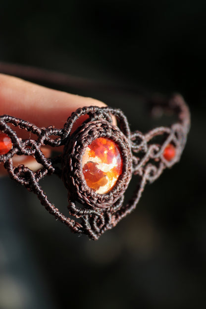 Feueropal-Choker (Rot) mit Cornalin-Perlen