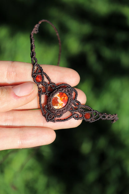 Feueropal-Choker (Rot) mit Cornalin-Perlen